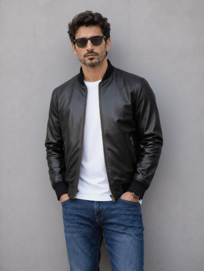 Rock Suede Bomber Jacket - Black