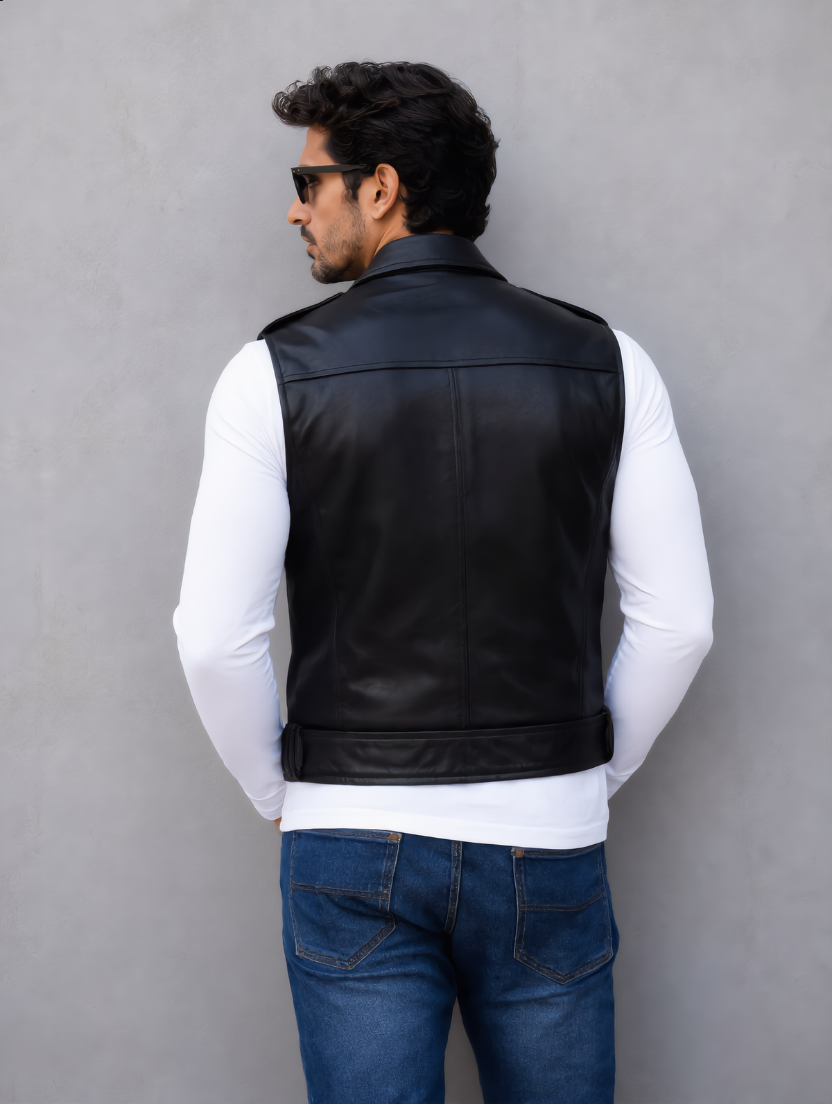 Biker Leather Vest - Black
