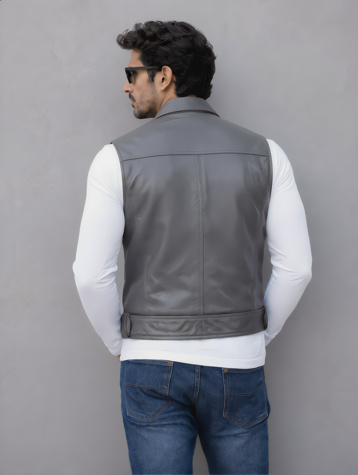 Biker Leather Vest - Gray