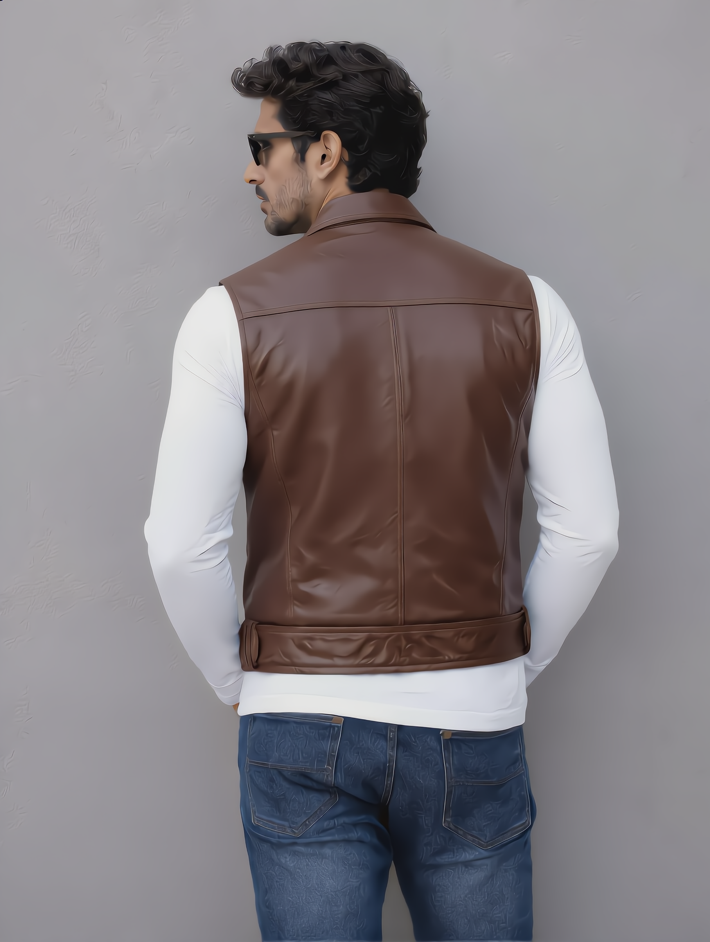 Biker Leather Vest - Chocolate