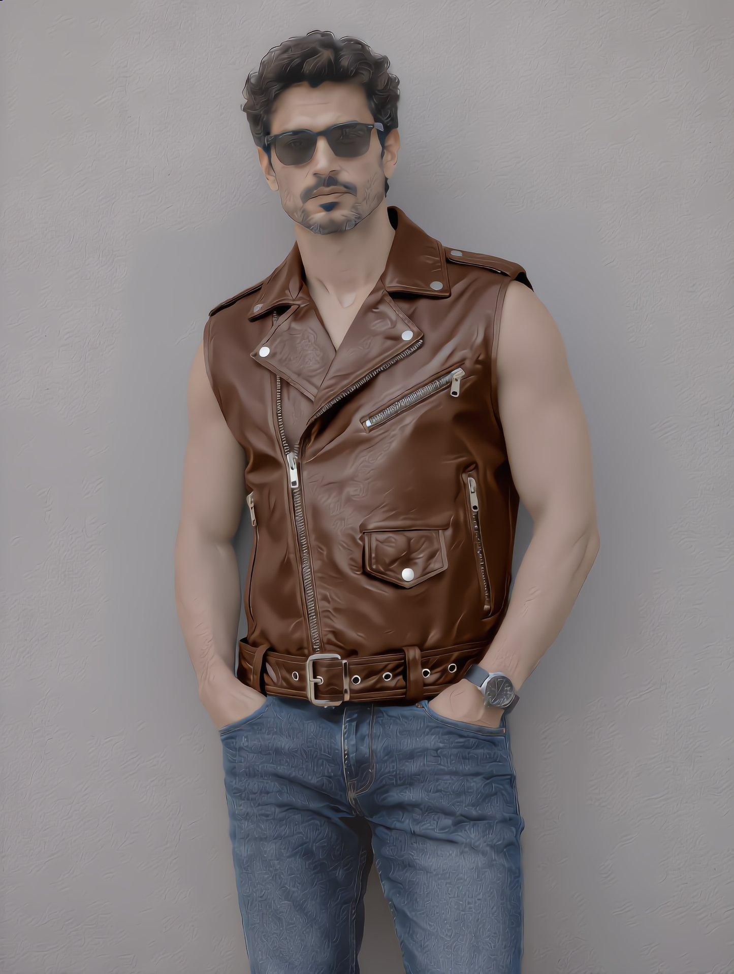 Biker Leather Vest - Chocolate