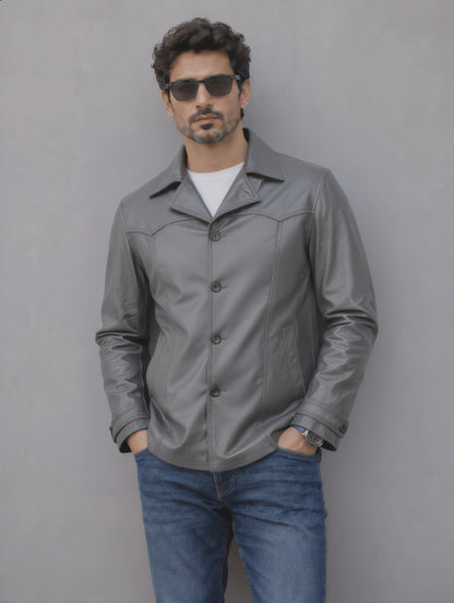 Vintage Leather Coat - Gray