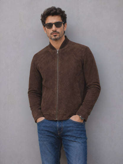 Suede Leather Jacket - Brown