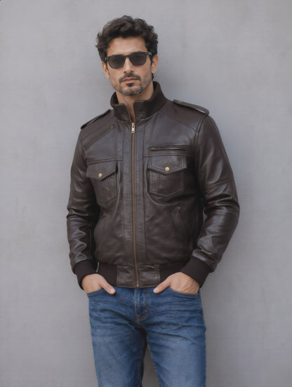 Biker Leather Jacket -Chocolate