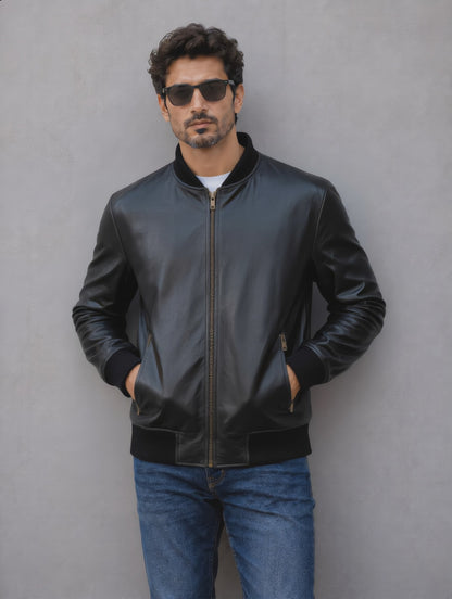 Rock Suede Bomber Jacket - Black
