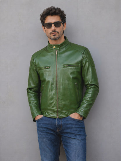 Distressed Leather Jacket - Green