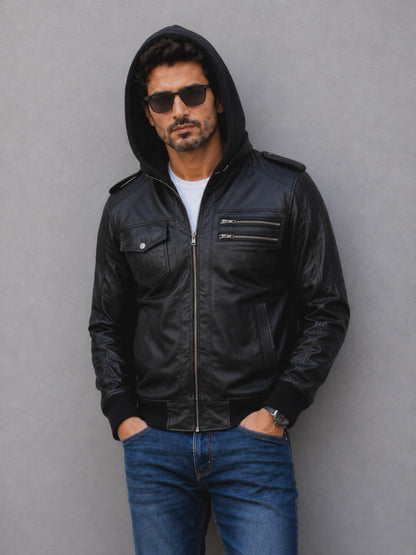 Bomber Hooded Jacket - Black