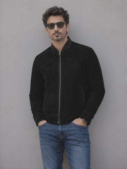 Suede Leather Jacket - Black