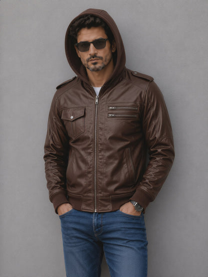 Bomber Hooded Jacket - Chocolate