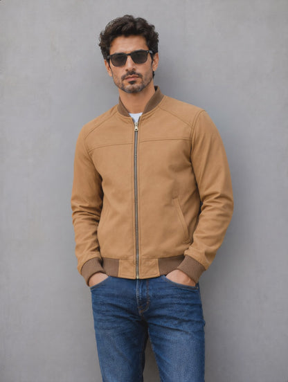 Suede Bomber Jacket - Camel