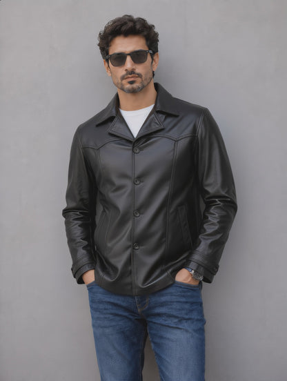 Vintage Leather Coat - Black