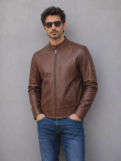 Distressed Leather Jacket - Chocolate