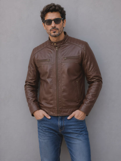 Classic Biker Leather Jacket - Chocolate
