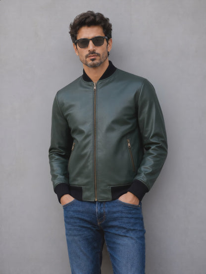 Rock Suede Bomber Jacket - Green