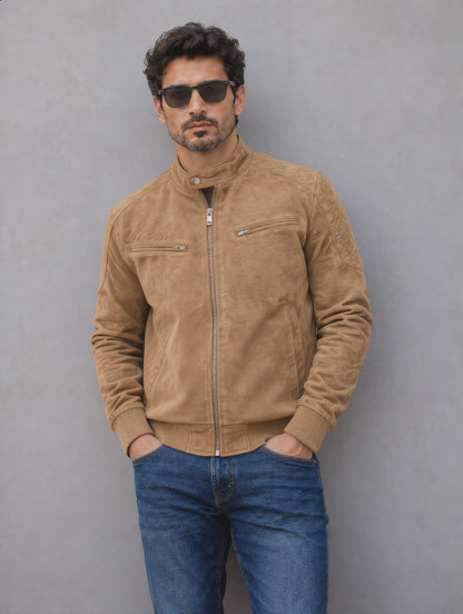 Suede Bomber Jacket - Tan
