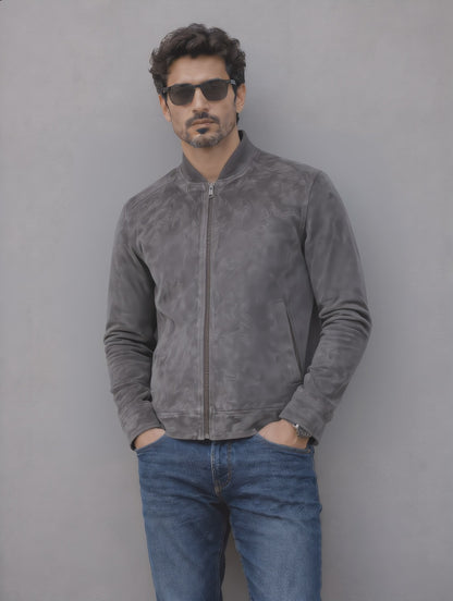 Suede Leather Jacket - Gray
